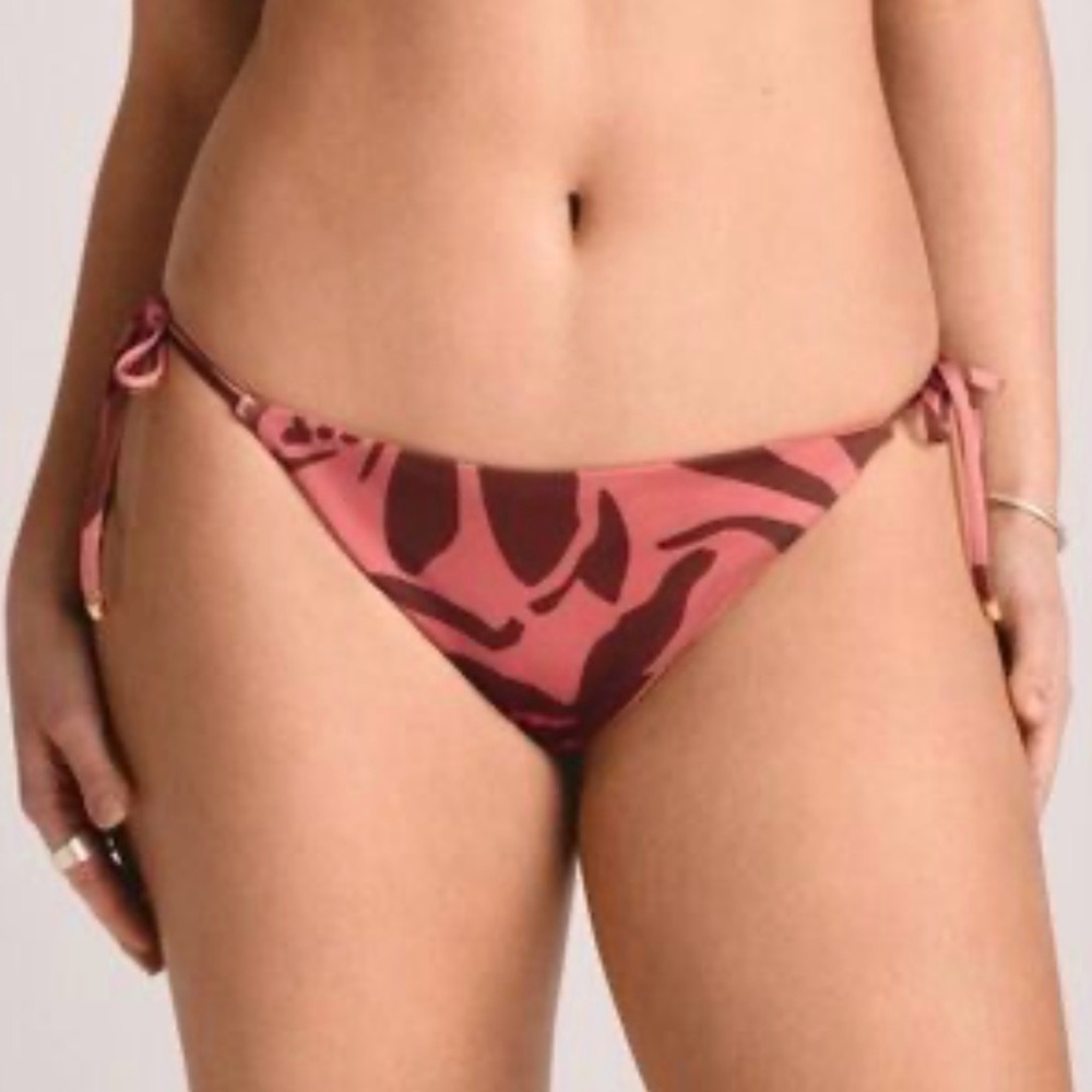 NWT Vitamin A XXL Burgundy Pink Bikini Bottoms Side Tie Gold Accents Tropical